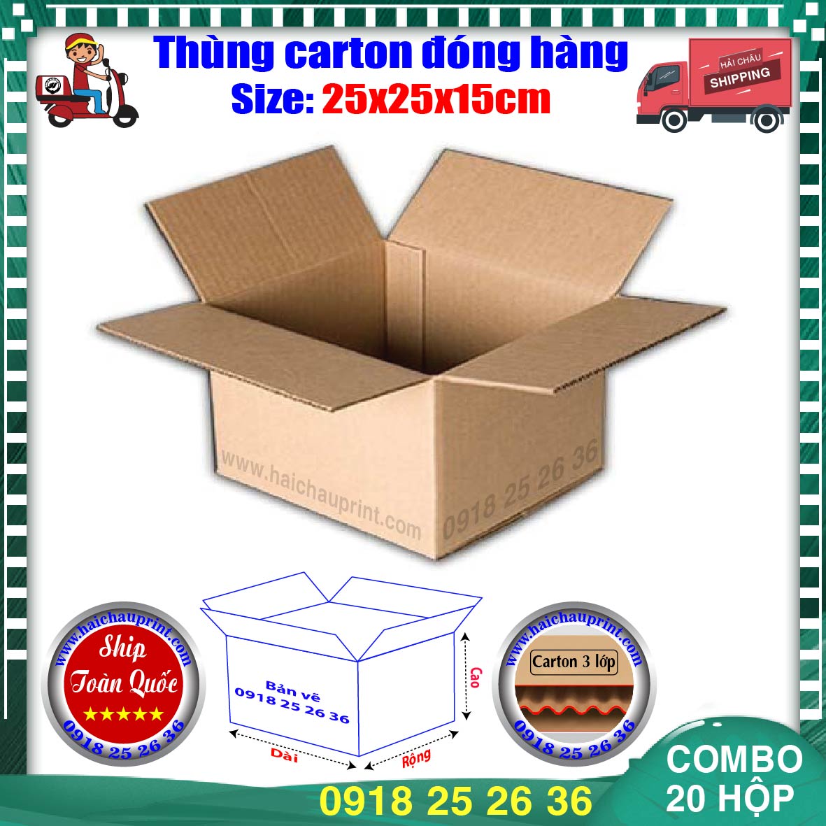 20 Thùng Carton HC0069 - 25x25x15cm Hộp Carton Đóng Hàng [Hải Châu] Carton 3 Lớp Cứng Cáp, Tiết Kiệm Thời Gian, Nâng Cao Giá Trị Sản Phẩm...