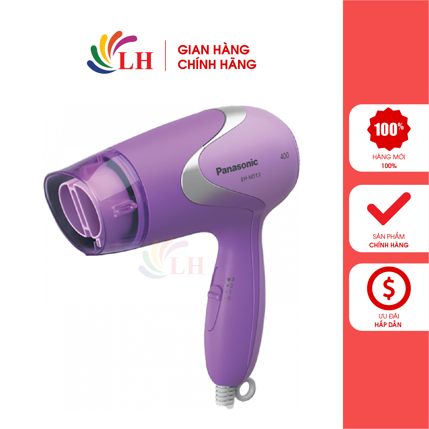Máy sấy tóc Panasonic EH-ND13-V645 - Hàng chính hãng - Công suất 1000W sấy khô nhanh, 2 đầu sấy tạo kiểu, tự động ngắt khi quá nhiệt