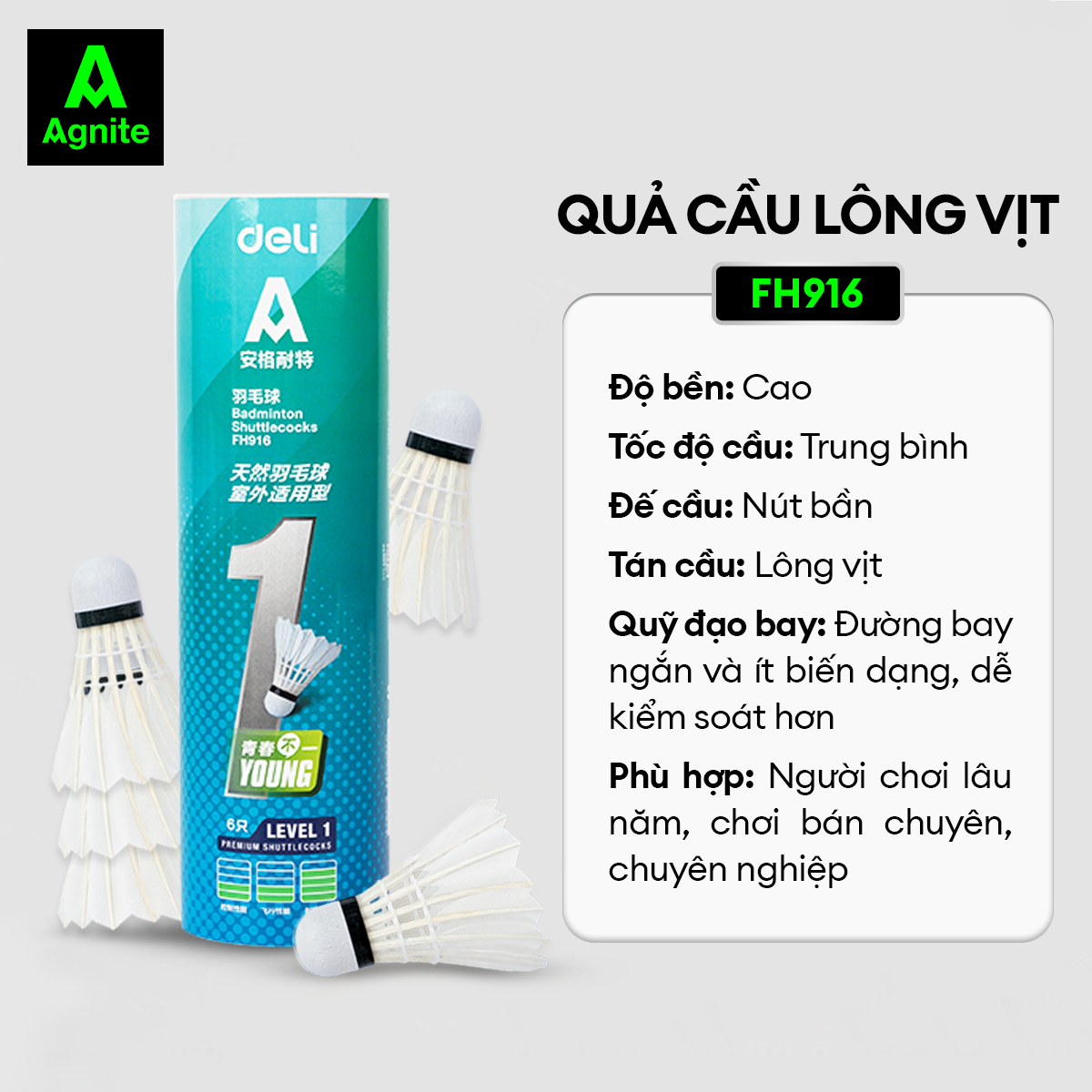 [MUA 2 GIẢM 15K] Quả cầu lông hộp 12 quả chính hãng Agnite - lông vịt/lông ngỗng phù hợp tập luyện thể thao - F2202S/F2207/F2203