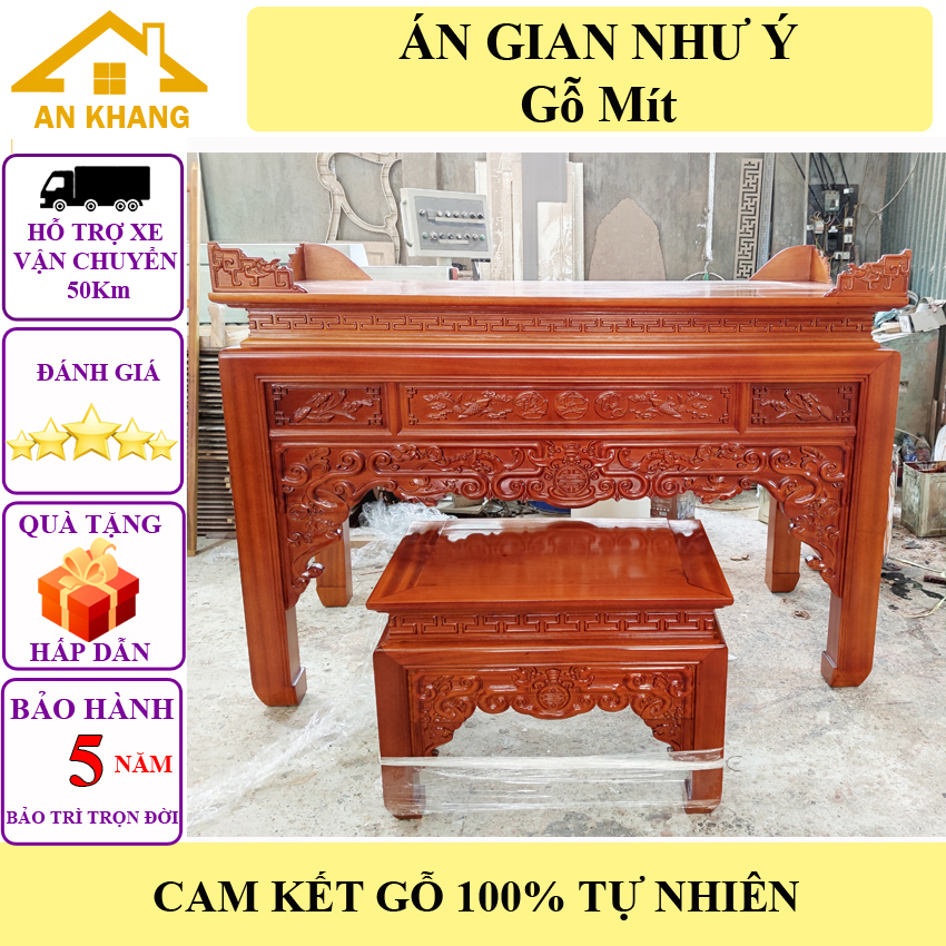 Án gian như ý phúc lộc thọ gỗ mít tm009 - ban thờ gia tiên hàng vip không rác, sơn pu chống chầy xước tặng tam sơn. bảo hành 5 năm