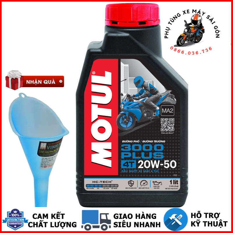 Nhớt Motul 3000 Plus 4T 20w50 800ML/1L dành cho xe số tay côn [Mua 5 tặng 1 phểu]