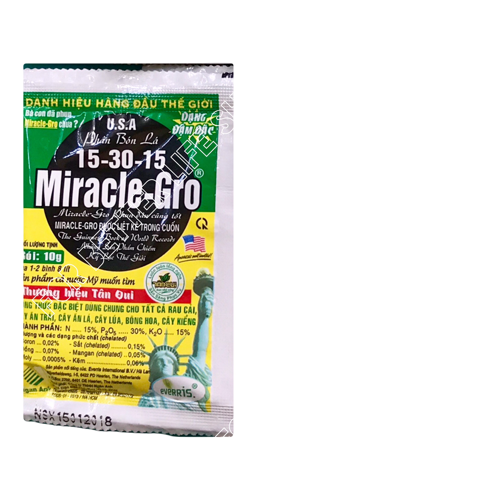 Bộ 10 gói Phân bón lá MIRACLE-GRO 15-30-15 (10gram, dể sử dụng).