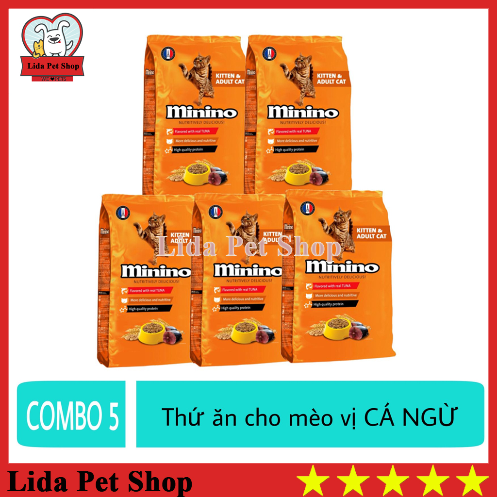 HN- (COMBO 5) Thức ăn vị cá ngừ dành cho mèo mọi lứa tuổi - thức ăn cho mèo minino 480g - Lida Pet Shop