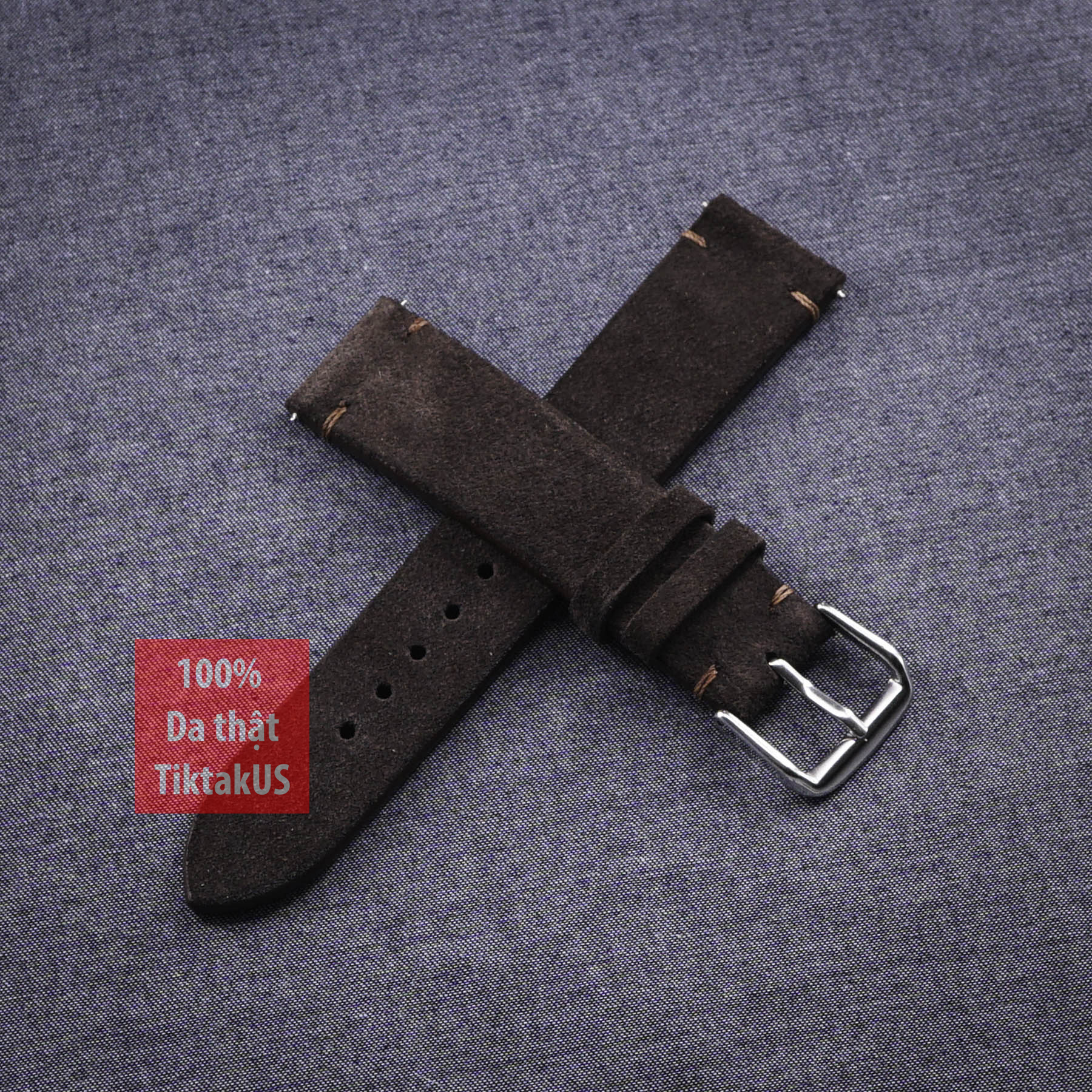 [HCM]Dây đồng hồ da bò Vintage da lộn  không chỉ viền khóa thép không gỉ nhiều màu đủ size : 18mm - 19mm - 20mm - 21mm - 22mm