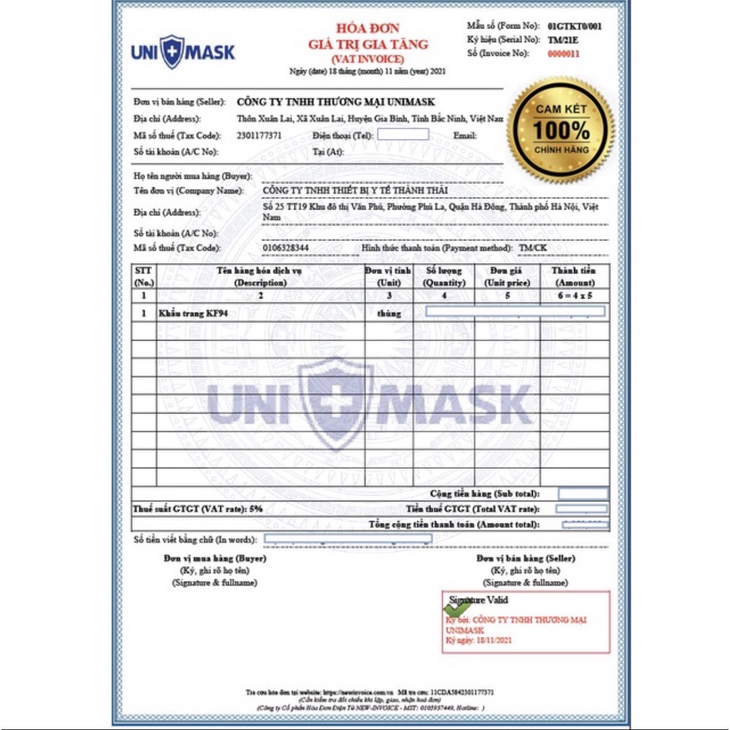 TÚI 10C KHẨU TRANG KF94 UNIMASK