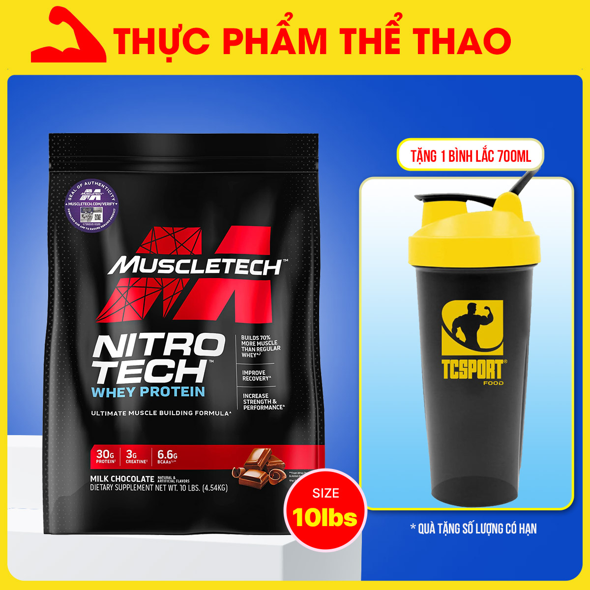 Thực phẩm bổ sung - Sữa tăng cơ NITRO TECH - bịch 10LBS (4.5kg)