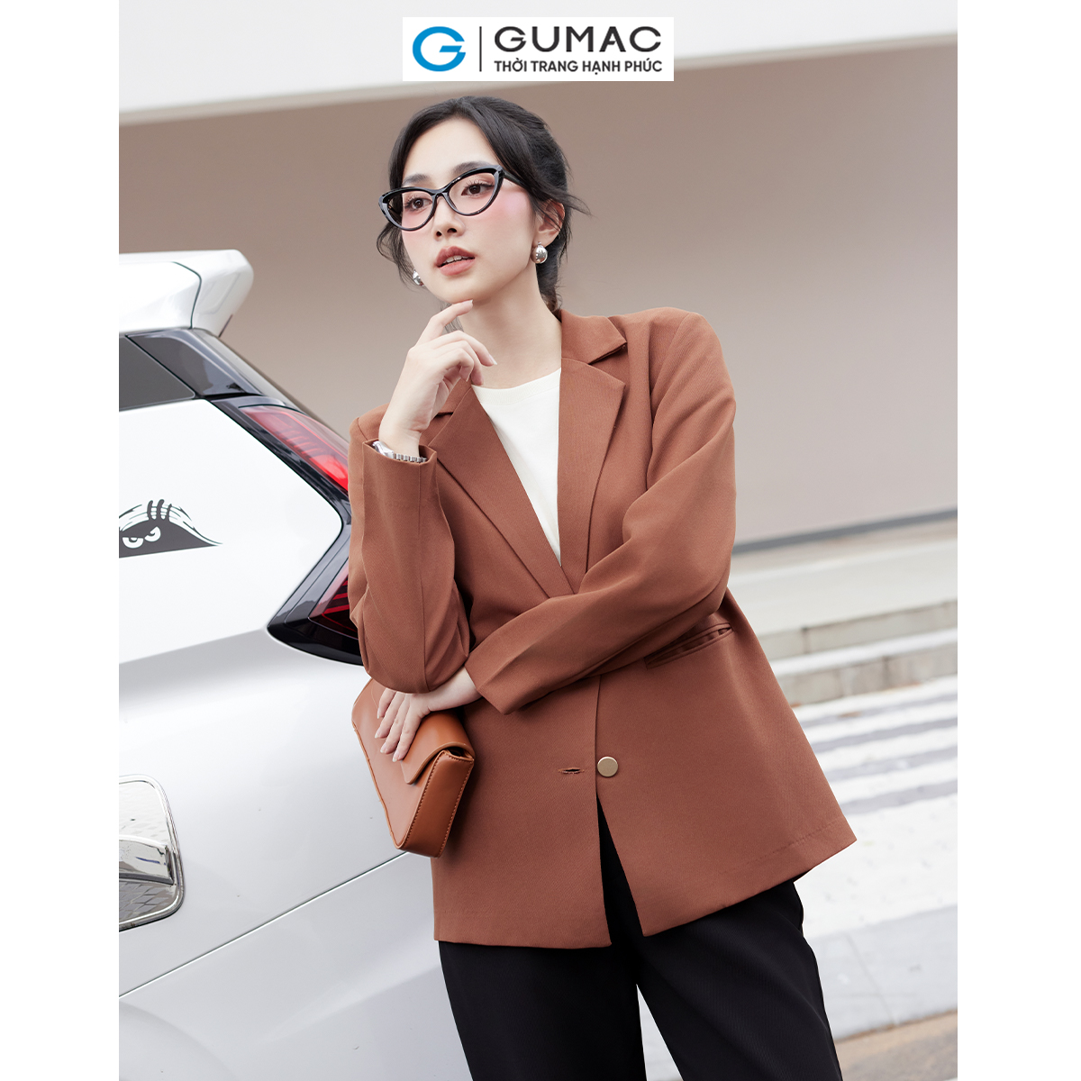 [25-29.6 |Voucher 10-18%] Áo Blazer nữ dáng rộng may một lớp đính nút bọc có đệm vai thời trang GUMAC LOWE0306 - LOWF1015