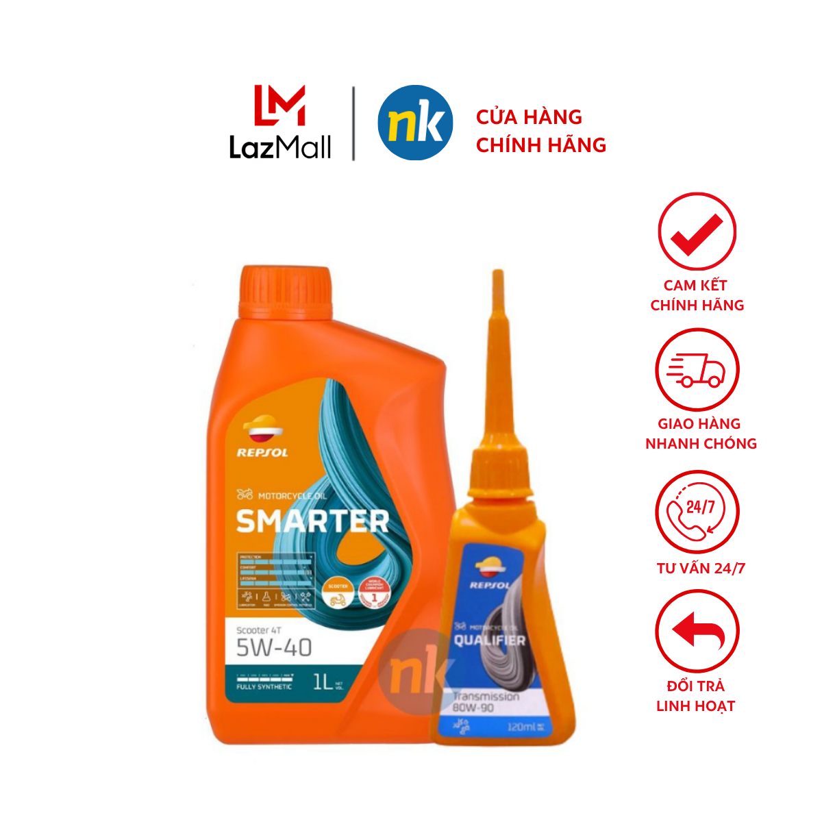 Combo repsol nhớt xe tay ga cao cấp scooter 5w40 1l và nhớt hộp số repsol gear oil 80w90 120ml nklube