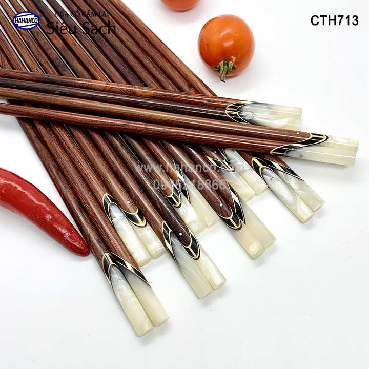 Đũa gỗ Cẩm Lai - đầu cẩm thạch chéo (10 đôi/Hộp) HAHAHNCO (CTH713)