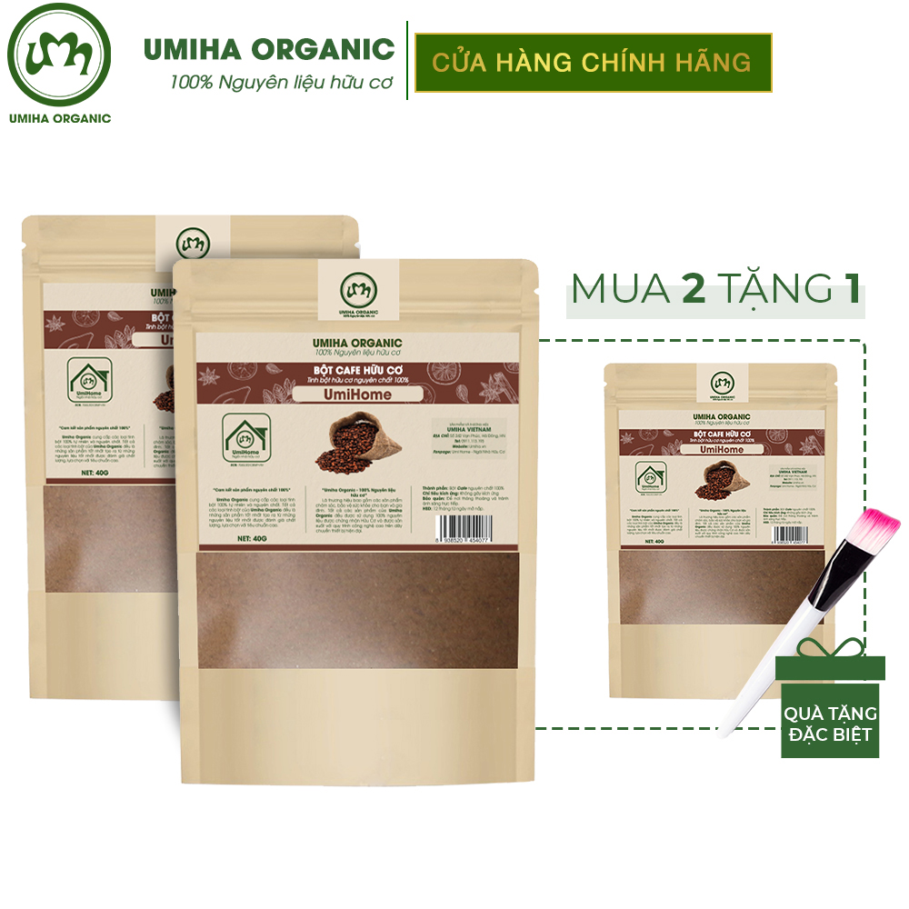 Bột Cà Phê hữu cơ UMIHOME nguyên chất túi 40g - Mặt nạ dưỡng da, tắm trắng body, tẩy tế bào da chết và ngừa thâm mụn hiệu qủa
