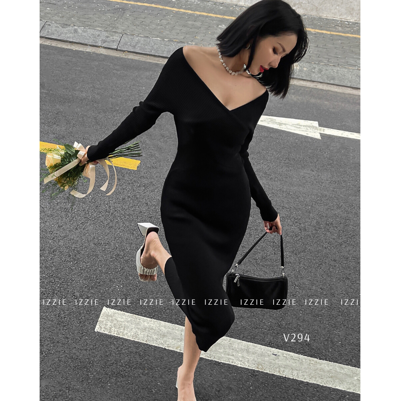Váy body trễ vai chéo cổ IZZIE V294
