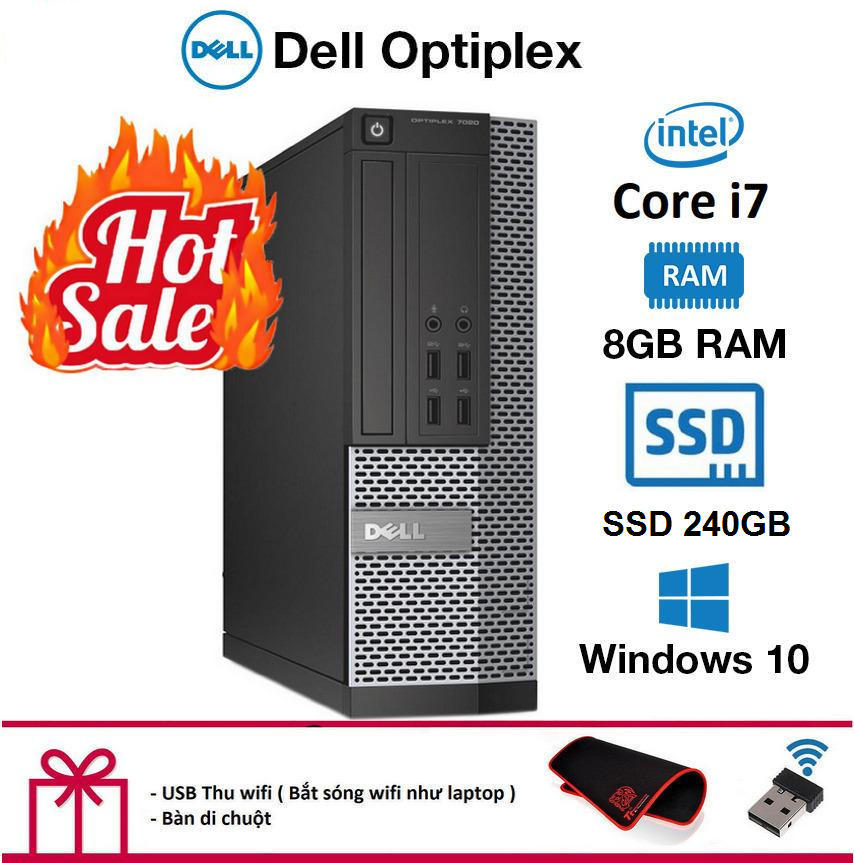 Case máy tính để bàn dell optiplex 9020 INTEL Core i7 4770 | RAM 8GB | ổ cứng SSD 240GB. Tặng usb wifi  bàn di chuột.Bảo hành 2 năm - Hàng Nhập Khẩu [ máy tính đồng bộ dell optiplex 9020 ]