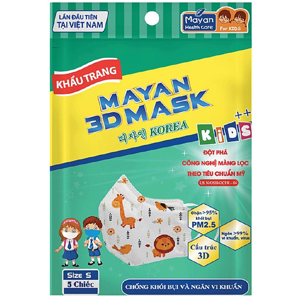 [Gói 5 cái] Khẩu trang trẻ em Mayan 3D kháng khuẩn
