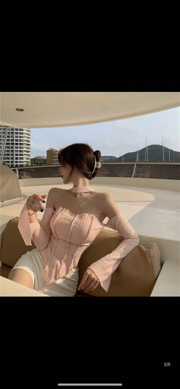 Áo kiểu tay dài kèm chocker sang xịn