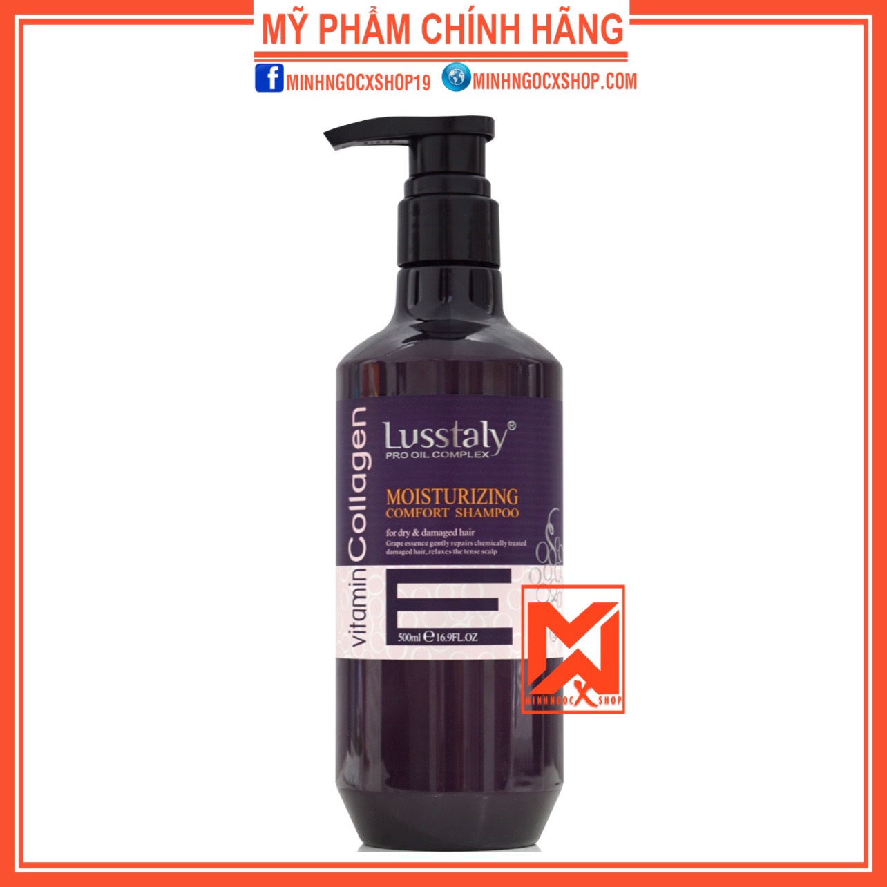 Dầu gội phục hồi chống gãy rụng tóc Lusstaly Vitamin E Collagen 500ml chính hãng