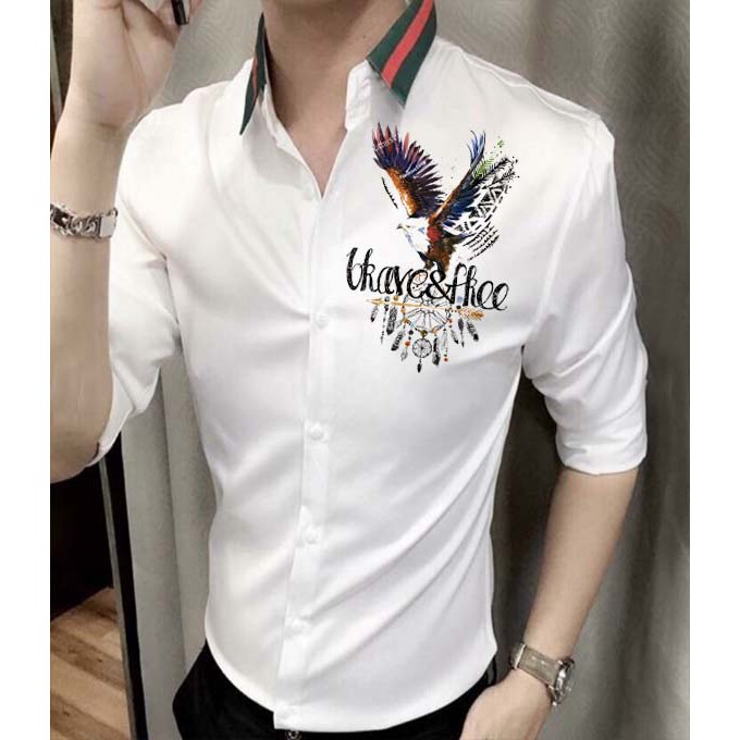 [HCM](HOT) Áo Sơ Mi Nam Trắng Đẹp 5 Nút Họa Tiết Hoa Rồng Siêu Đẹp