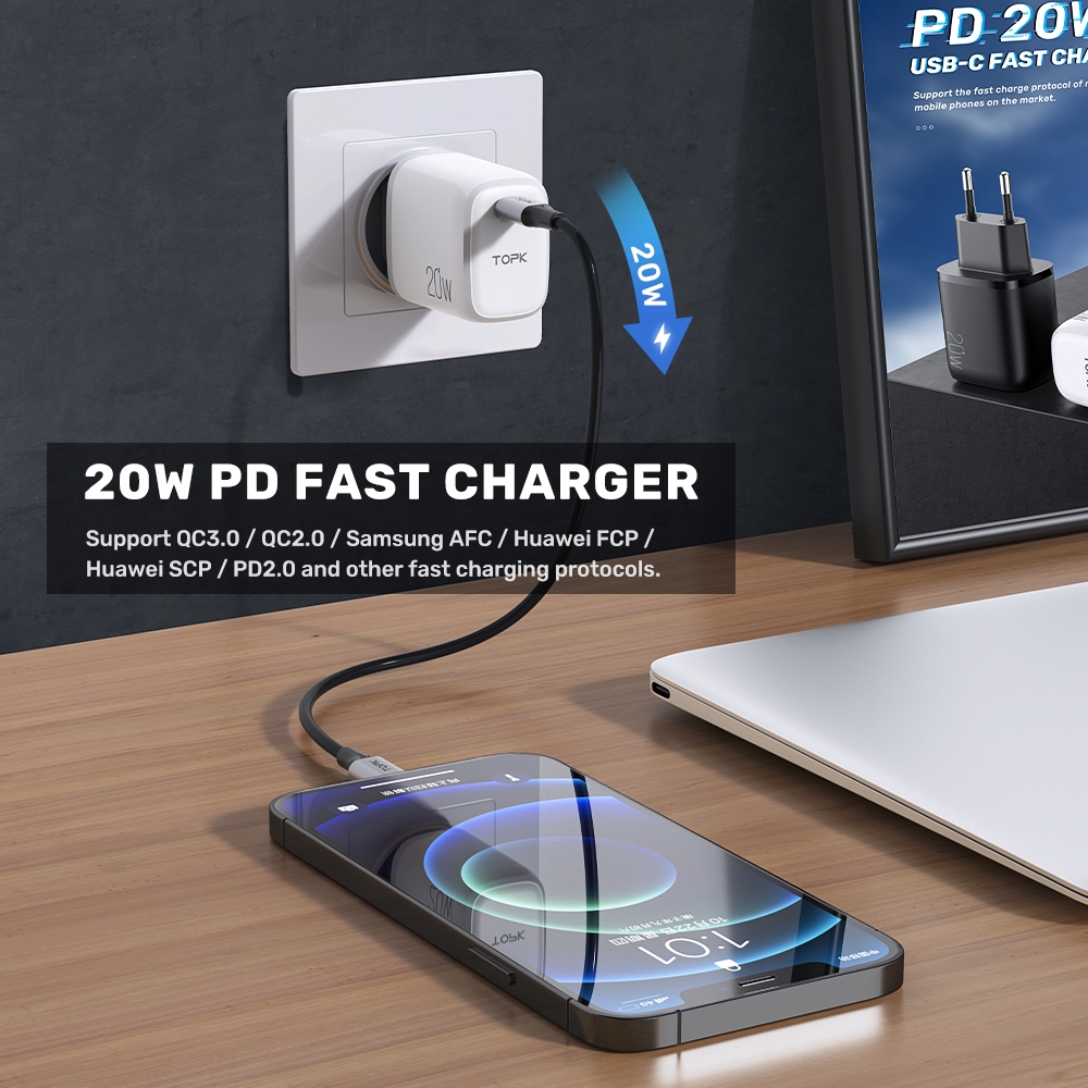 Củ Sạc Nhanh 20W Pd3.0 Qc3.0 Đầu Cắm Type C và USB-2 Cổng