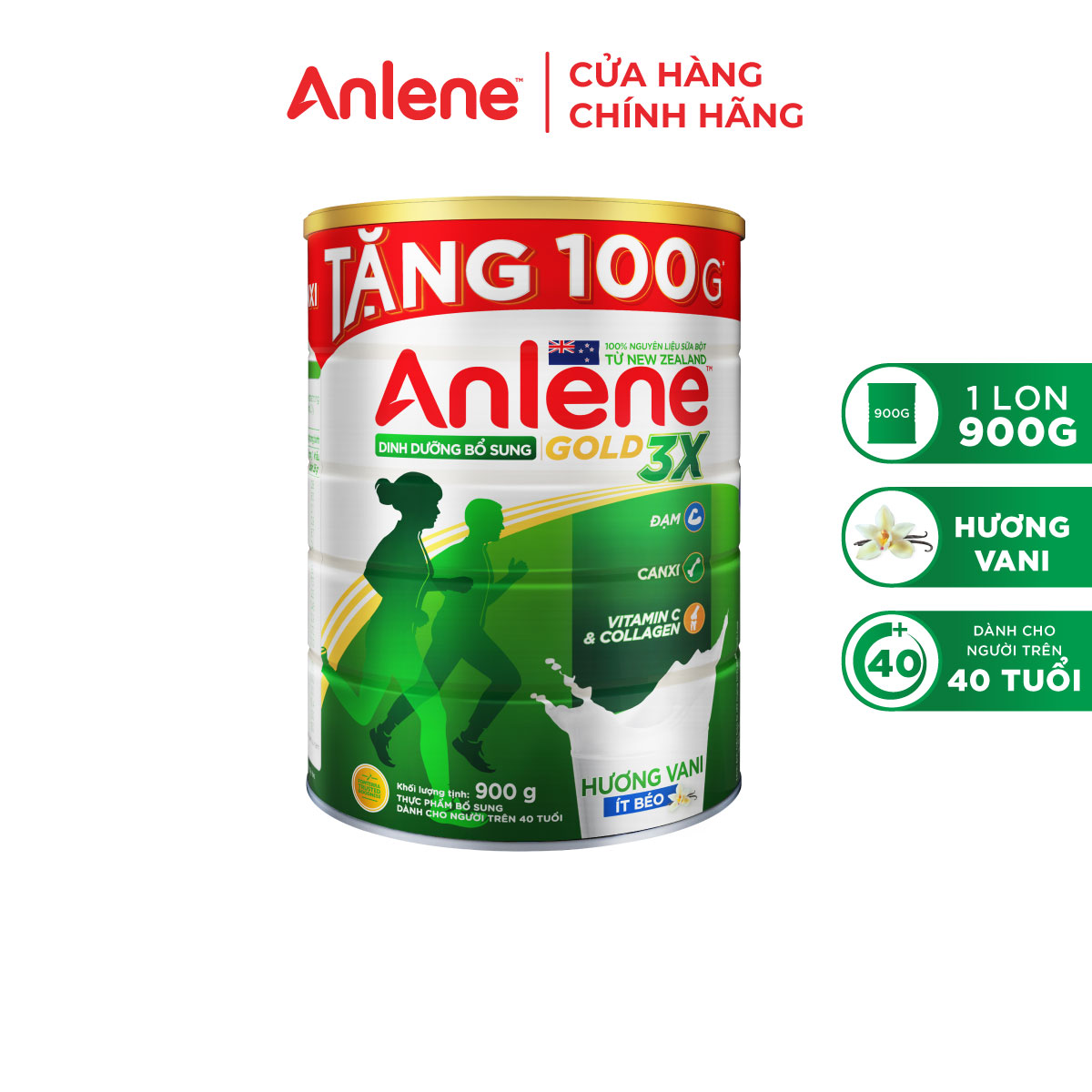 [TẶNG THÊM 100G] Lon sữa bột Anlene Gold 3X Vanilla 800g