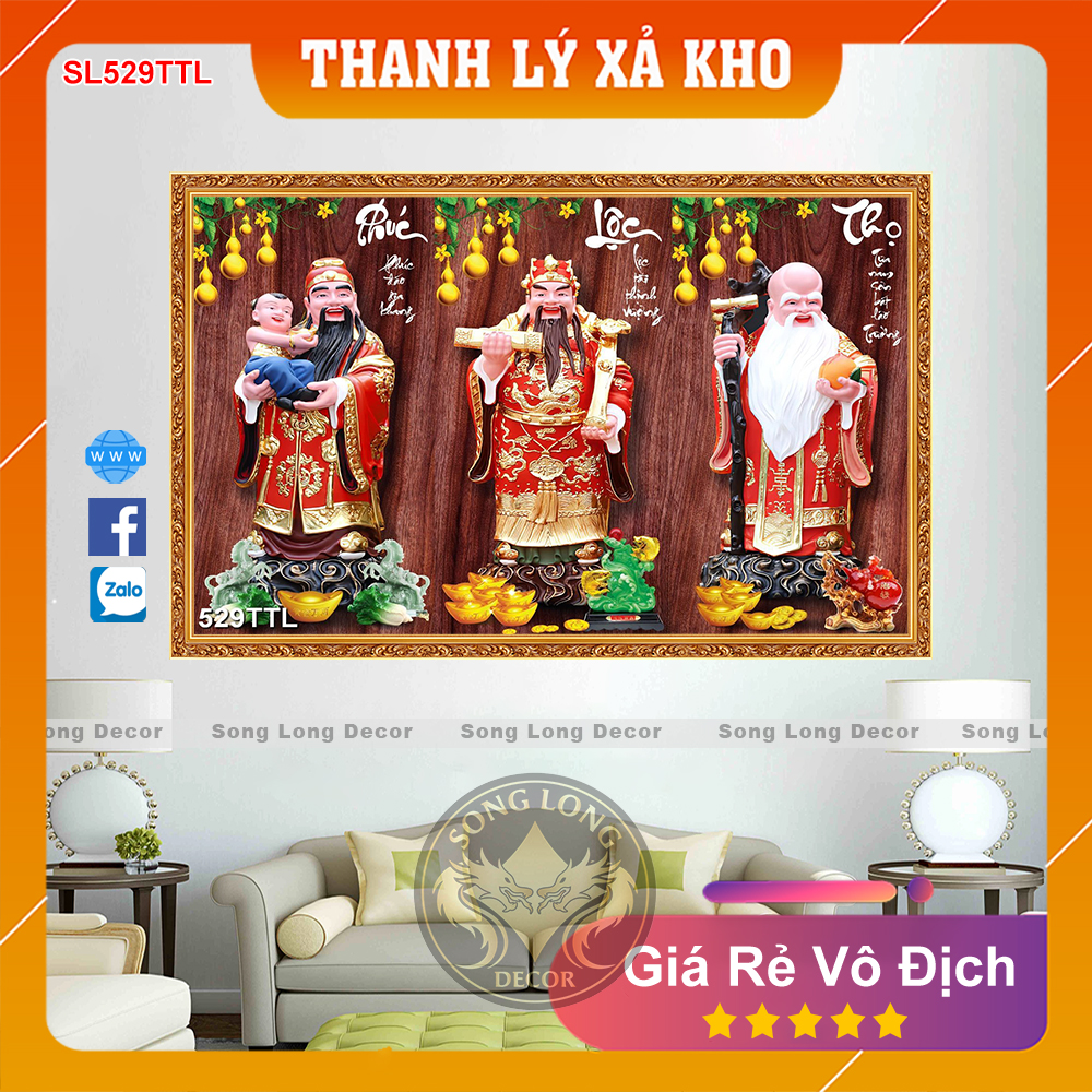 Tranh Dán Tường 3D Phúc Lộc Thọ - SL529TTL-Tranh 3d Tài Lộc - Song Long Decor