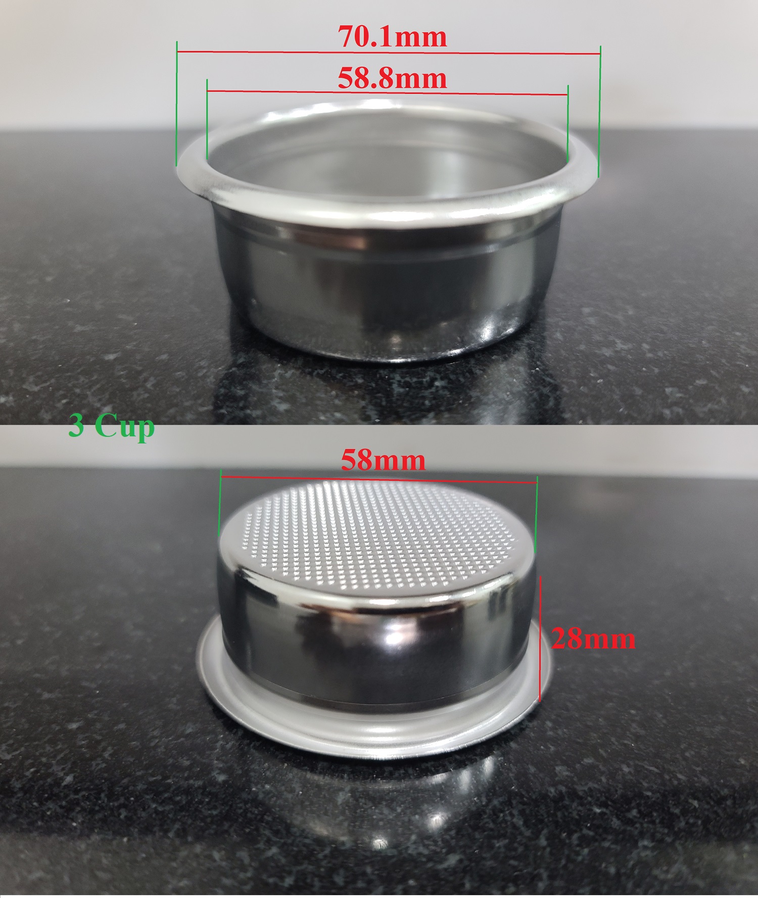 Giỏ lọc cho máy cà phê 1 Cup, 1.5 Cup, 2 Cup, 3 Cup kích thước 58mm