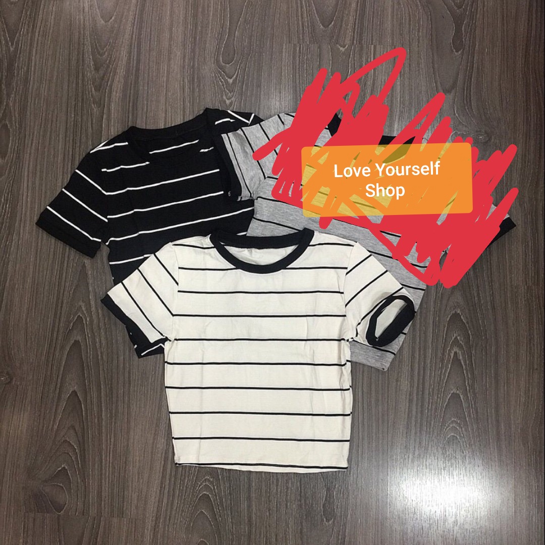 [HCM]Áo thun croptop ôm body viền sọc basic