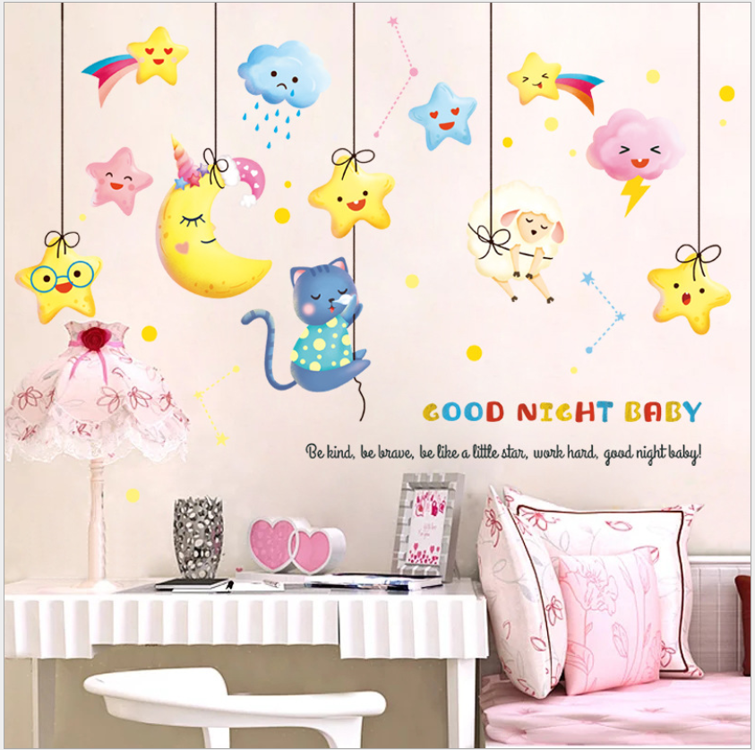 [HCM] Decal giấy dán tường mặt trăng , ngôi sao