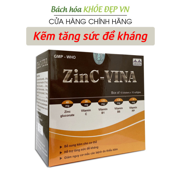 Viên kẽm zinc gluconate, vitamin C, B, PP giúp tăng cường sức đề kháng, tăng cường sức khỏe - Hộp 100 viên
