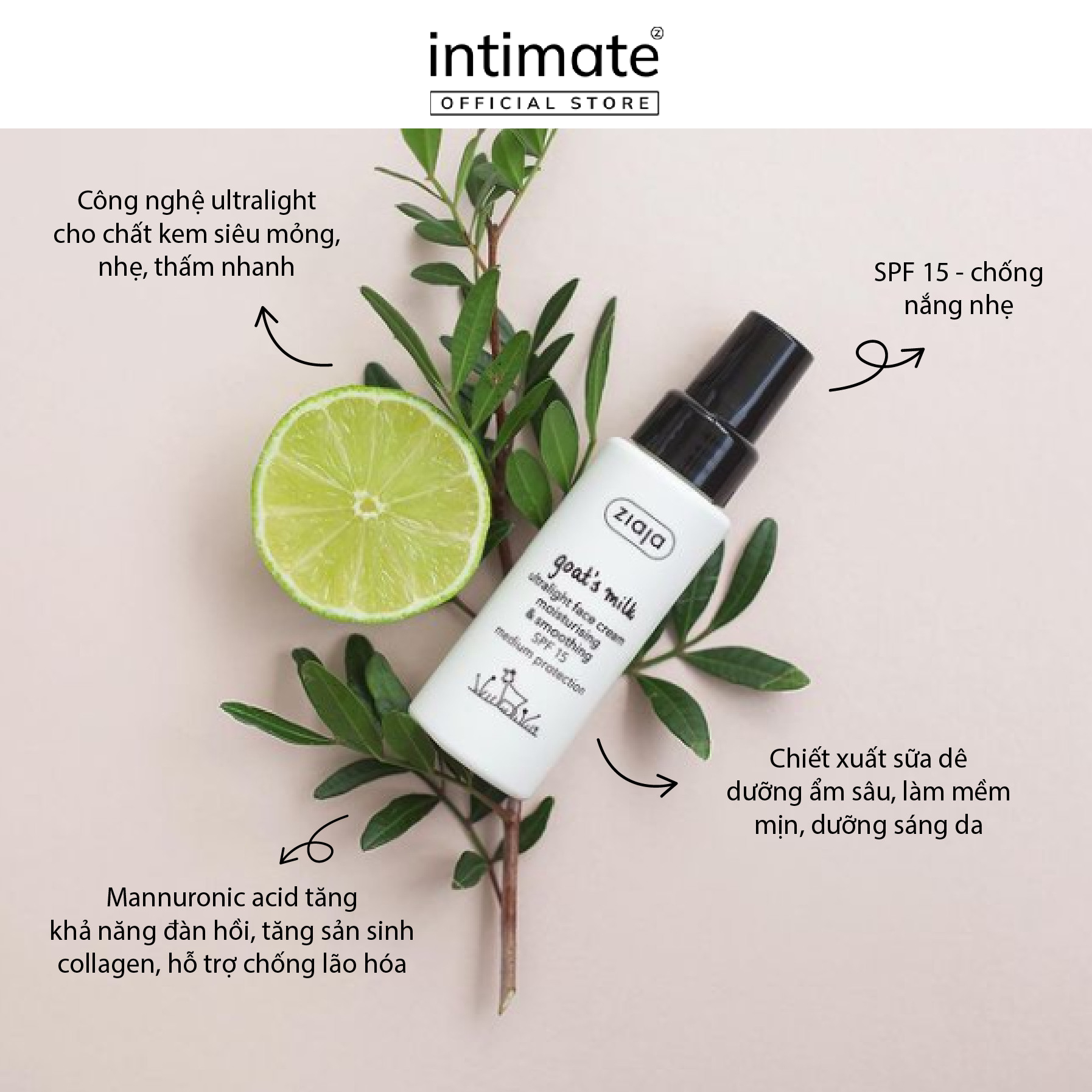 Kem Dưỡng Ẩm Goat's Milk Ultralight Face Cream ZIAJA Chiết Xuất Sữa Dê Giúp Làm Sáng, Mềm Mịn Da 50ml
