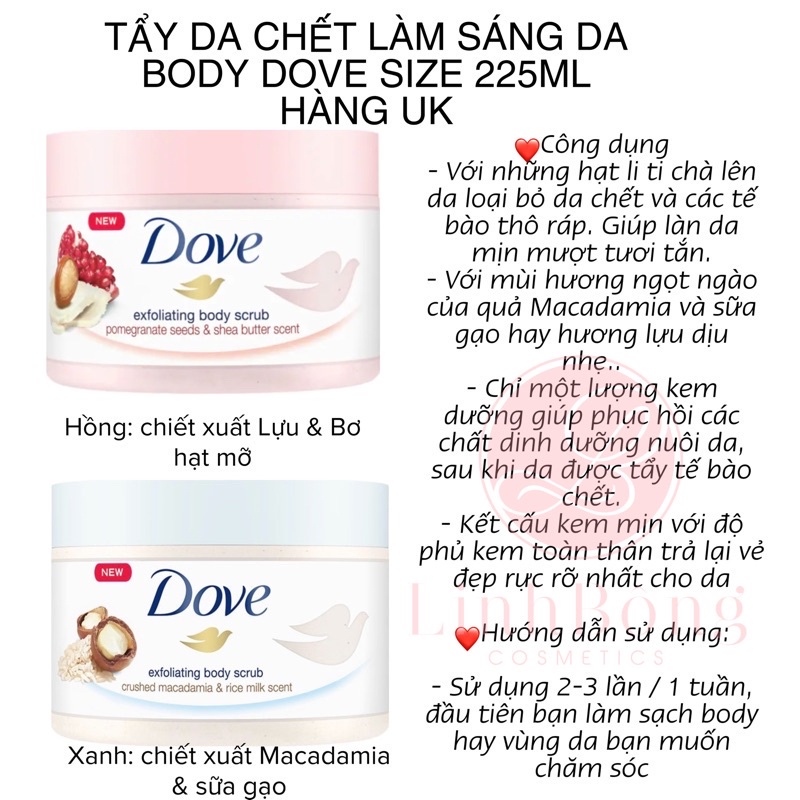 Tẩy Tế Bào Chết Toàn Thân DOVE Exfoliating Body Polish, Tẩy Da Chết Dưỡng Ẩm Chăm Sóc Da Body Bản Dove Đức Saikou
