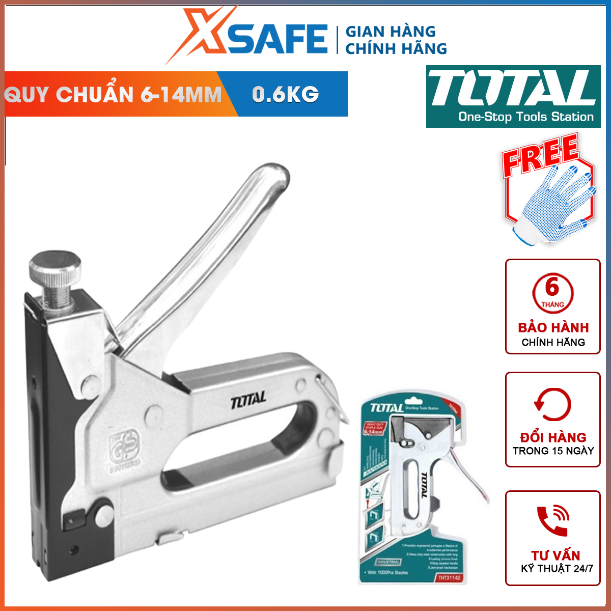 Kềm bấm ghim TOTAL THT31142 Kìm bấm ghim 6 - 14mm thép cao cấp, chống rỉ sét bấm nhẹ, thao tác nhẹ nhàng nhanh chóng, chắc chắn