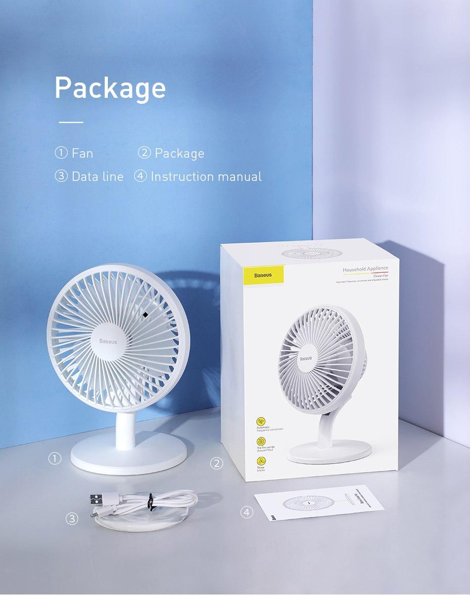 Quạt mini để bàn Baseus Ocean Fan, Pin sạc 2000mAh, 3 mức tốc độ