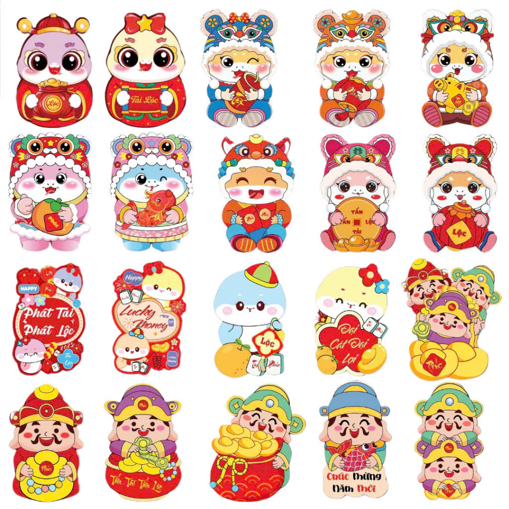 Combo 50 lì xì chibi mẫu rắn năm 2025 siêu hót