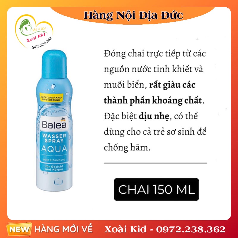 XỊT KHOÁNG BALEA AQUA 150ML -NỘI ĐỊA ĐỨC ĐỦ BILL
