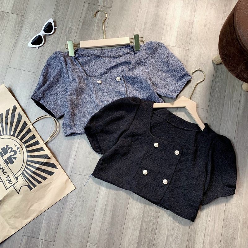 Áo Cổ U 4 Nút Croptop Hàng Quảng Châu Cao Cấp