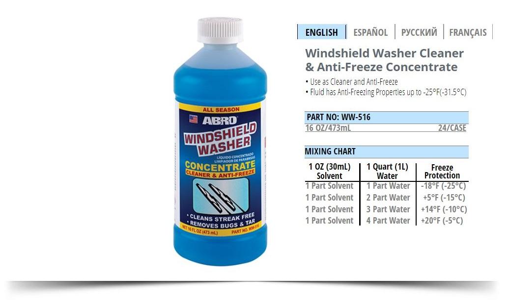 Nước rửa kính chắn gió ô tô Abro Windshield Washer Cleaner 473ml