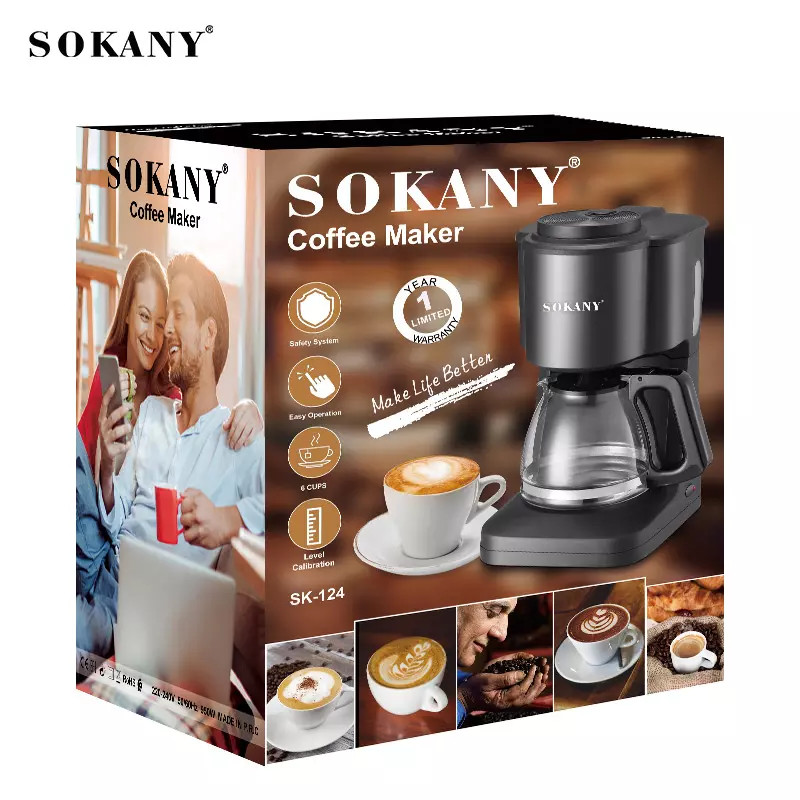Máy Pha Cà Phê Espresso-Máy Pha Coffee Văn Phòng Siêu Tốc-Máy Pha Cafe Mini Siêu Tốc, Máy Pha Cafe SOKANY SK-124 Công Suất 800W, Dung Tích 600ml, Van Chống Nhỏ Giọt, Thiết Kế Gọn Đẹp Và Sang Trọng.