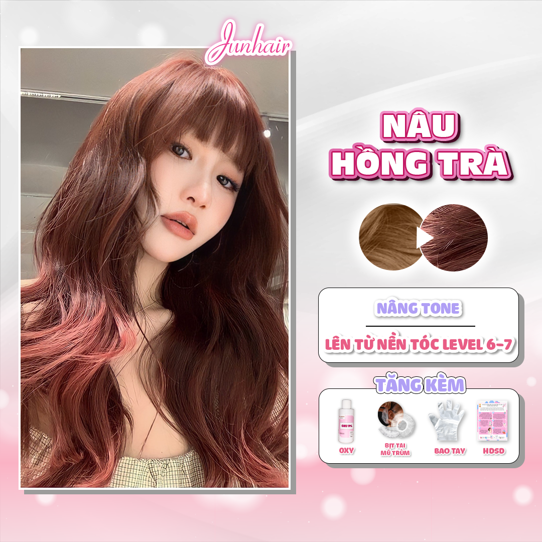 Brown hair dye, Pink Tea Brown hair dye, JunHair Tone Lift, free oxygen mask, earmuffs.