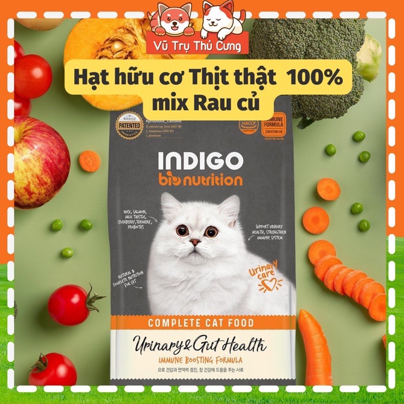 Hạt Hữu cơ cho Mèo INDIGO 100% thịt thật và Rau củ quả 2Kg