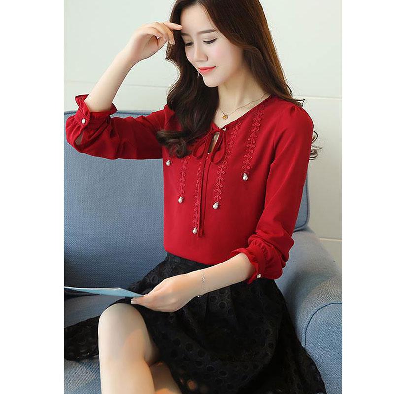 Áo Kiểu Tay Nhúng Phối NơT-SM0KN6(Đỏ)