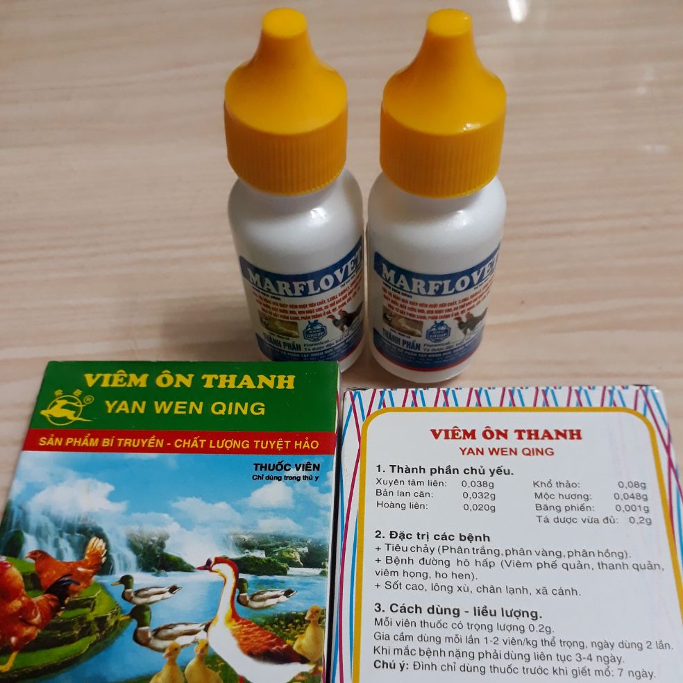 Gia cầm bị khù,thở khò sưng họng,nhiều đàm 2marlovet 2 vỹ viêm ôn thanh