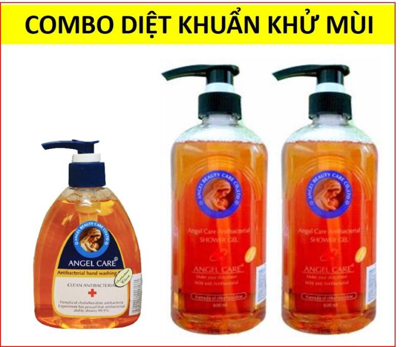 Combo 2 sữa tắm diệt khuẩn khử mùi 600ml + 1 gel rửa tay diệt khuẩn khử mùi Angel Care 300ml nhập khẩu