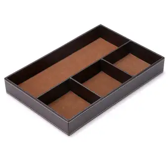4 Slots Desk Drawer Organizer Pu Leather Drawer Storage Organizer