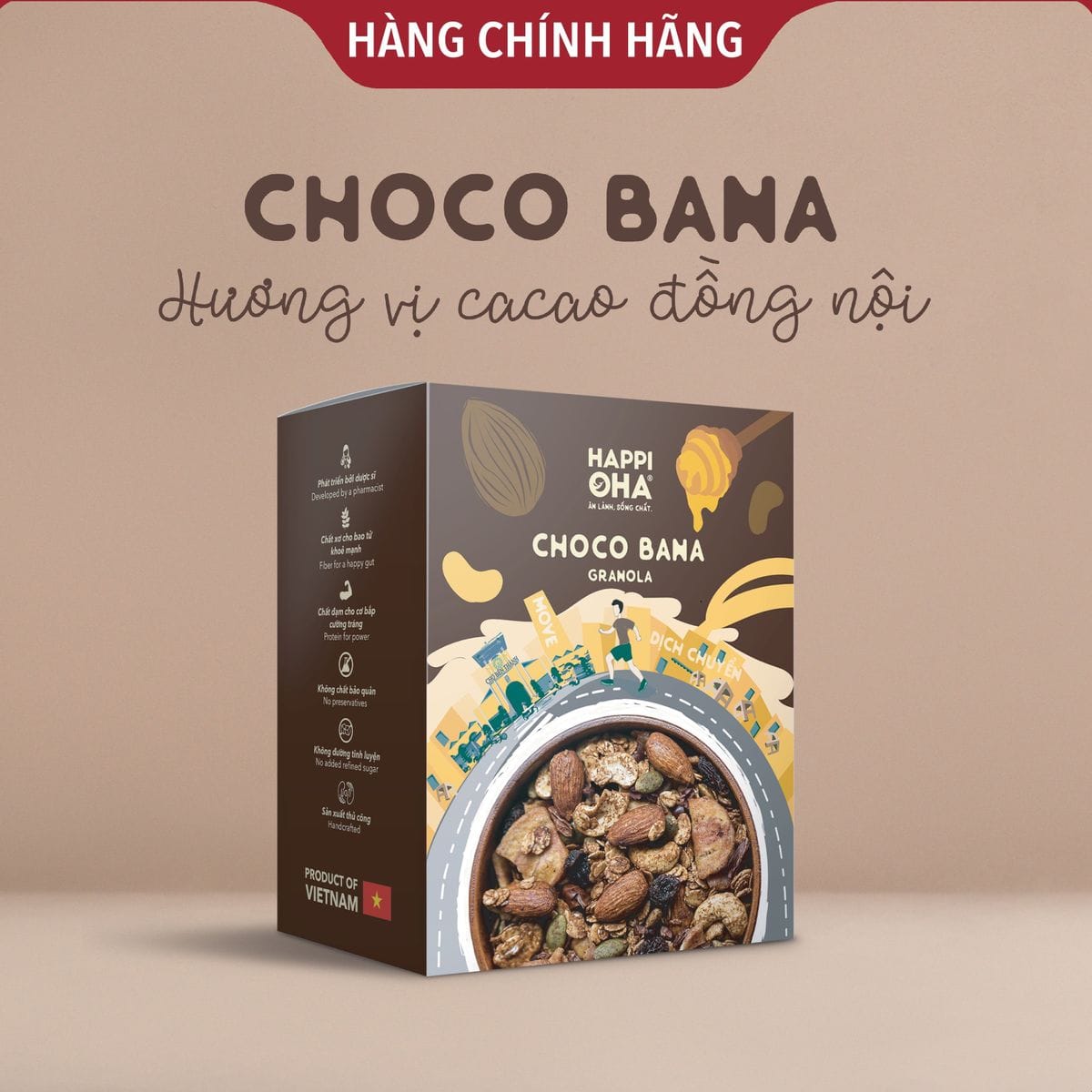 Choco Bana Granola Ngũ Cốc Nguyên Hạt Vị Cacao Chuối - Happi Oha