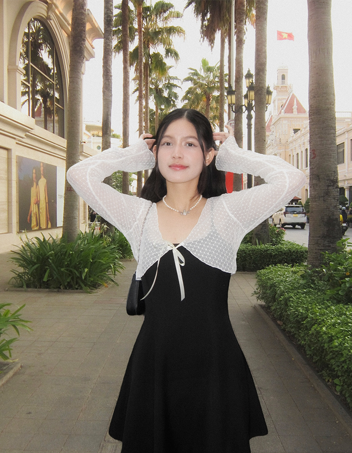 DALLA Áo ren trắng cột nơ/cuốn biên (CDG03)