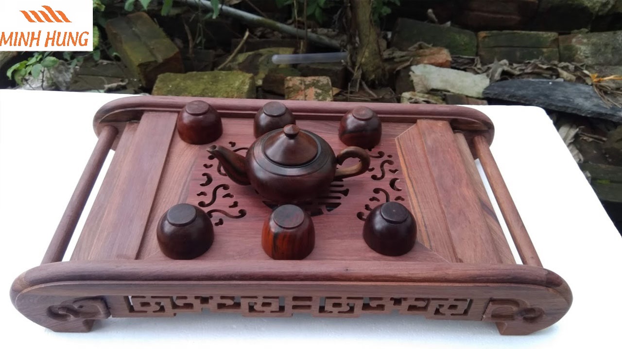 Khay trà cuốn gỗ cẩm cao cấp