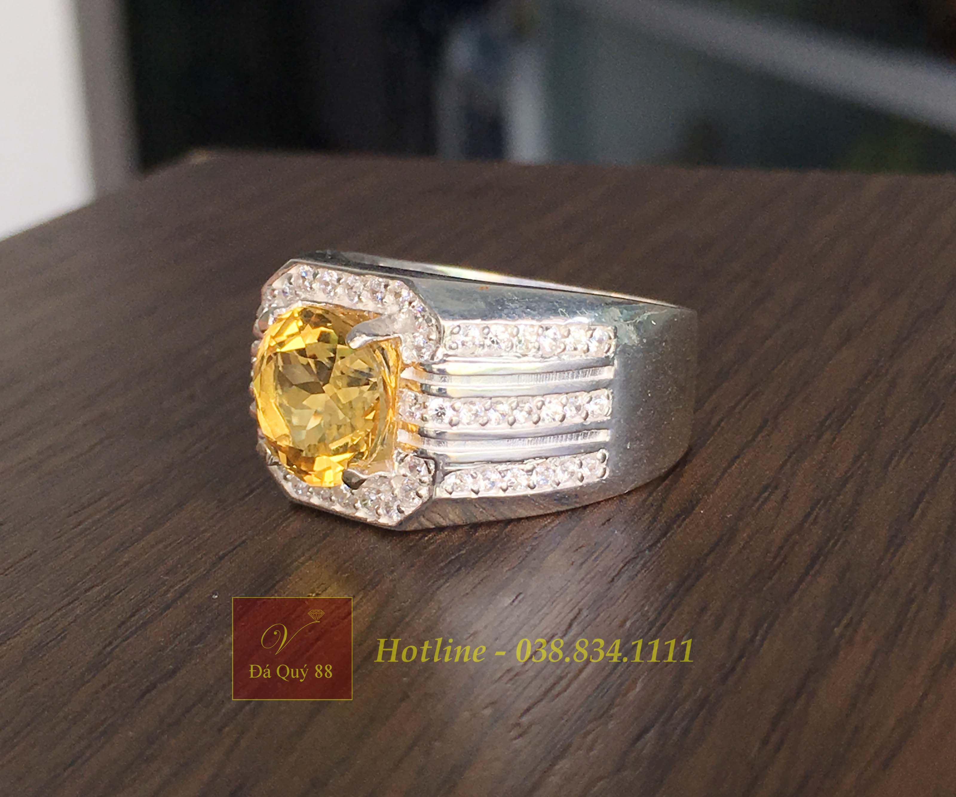 Nhẫn Đá Thạch Anh Vàng Phong Thuỷ May Mắn Bạc Ta