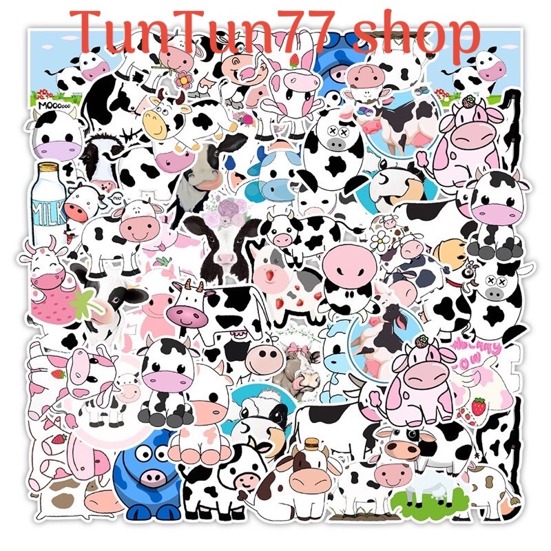 Sticker hình dán bò sữa siêu cute cắt sẵn và có săn keo trang trí góc học tập, tủ lạnh, laptop,...