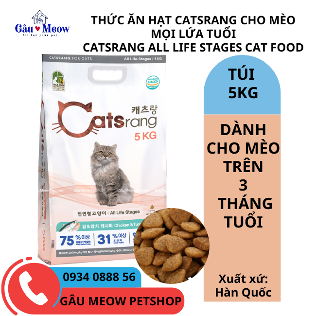 [Túi 5kg]  Thức ăn hạt Catsrang (Cat'srang)cho mèo mọi lứa tuổi