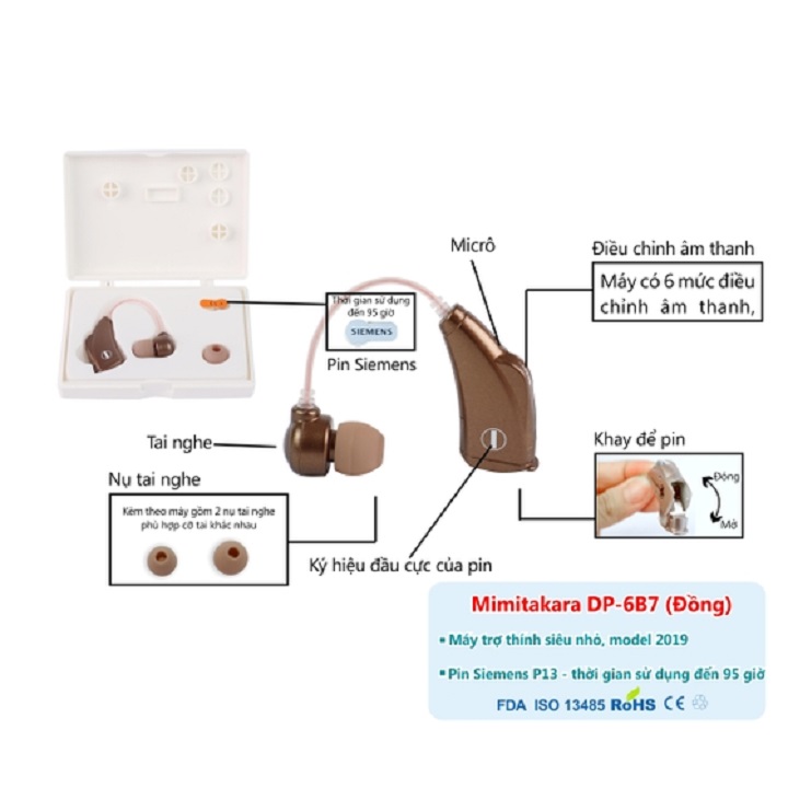 [HCM]Máy trợ thính Nhật Bản nhỏ gọn nhẹ Mimitakara DP-6B7