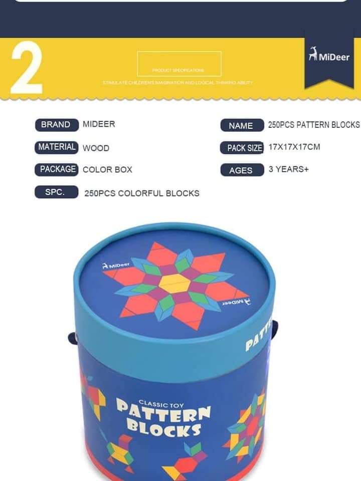 Chính hãng Mideer 250 miếng - BỘ XẾP HÌNH GỖ PATTERN BLOCK